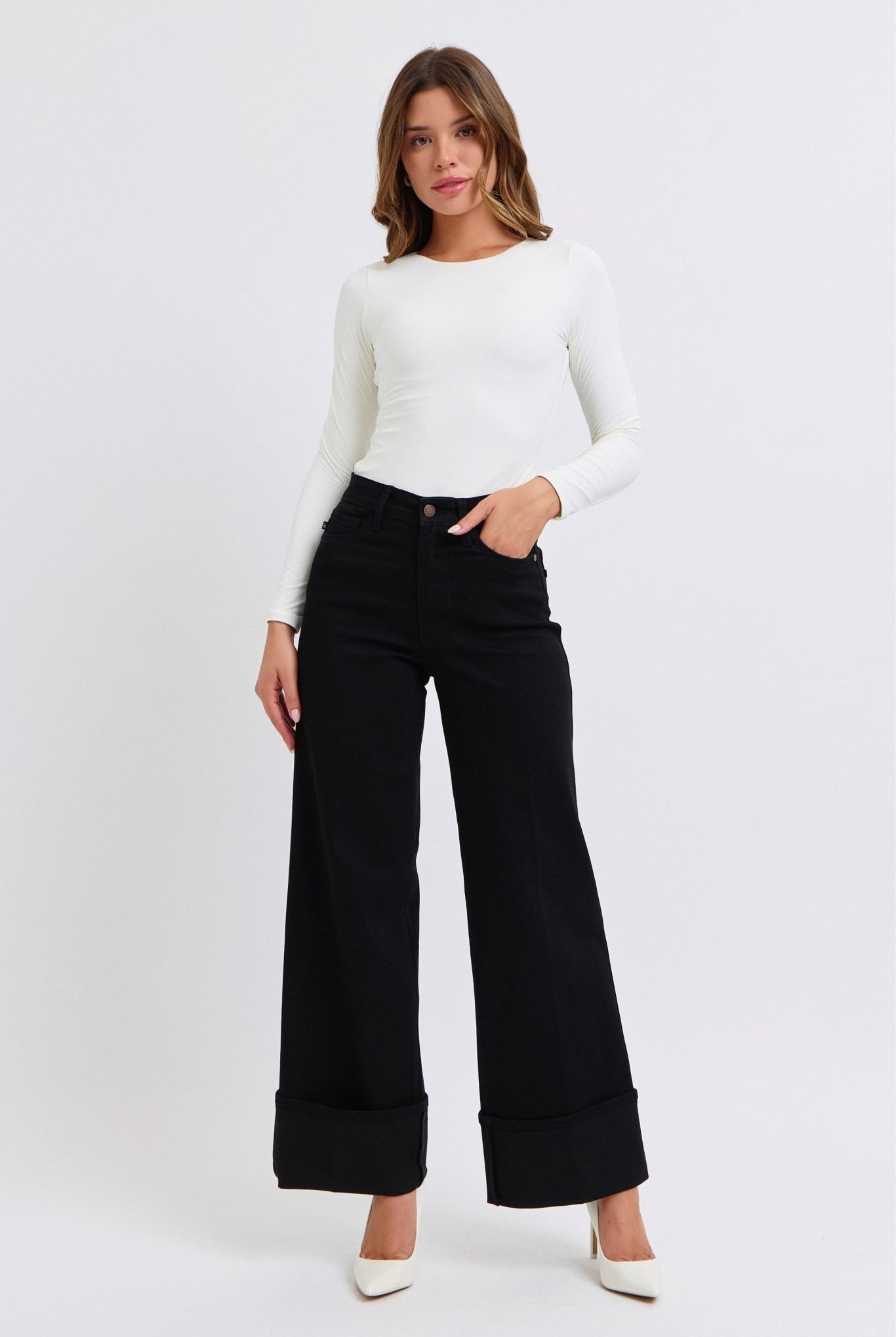 Judy Blue Black Retro Wide Cuffed Leg Jean - Cowhide and Conchos