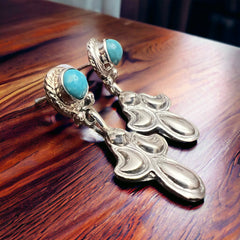 Judy Largo Turquoise & Sterling Silver Earrings - Cowhide and Conchos