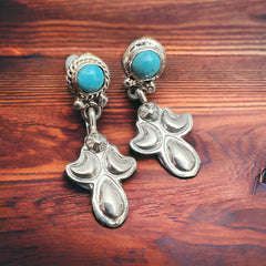 Judy Largo Turquoise & Sterling Silver Earrings - Cowhide and Conchos