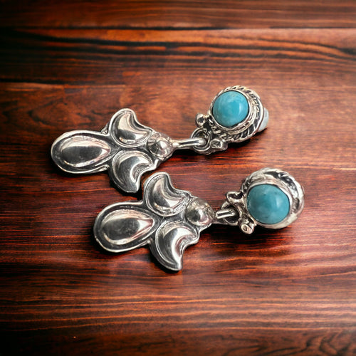 Judy Largo Turquoise & Sterling Silver Earrings - Cowhide and Conchos