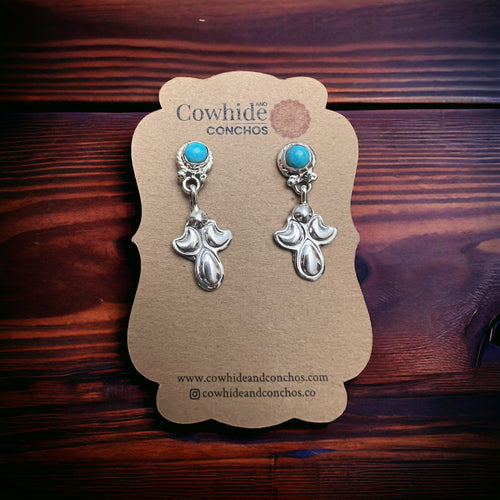 Judy Largo Turquoise & Sterling Silver Earrings - Cowhide and Conchos
