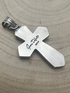 June Delgarito Navajo Handmade Palomino Cross Pendant - Cowhide and Conchos