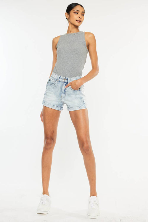Kan Can High Rise Denim Shorts - Cowhide and Conchos