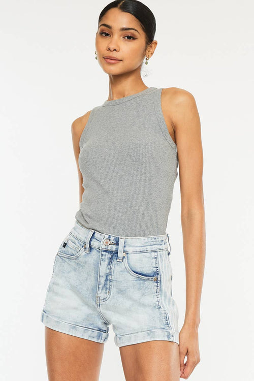 Kan Can High Rise Denim Shorts - Cowhide and Conchos