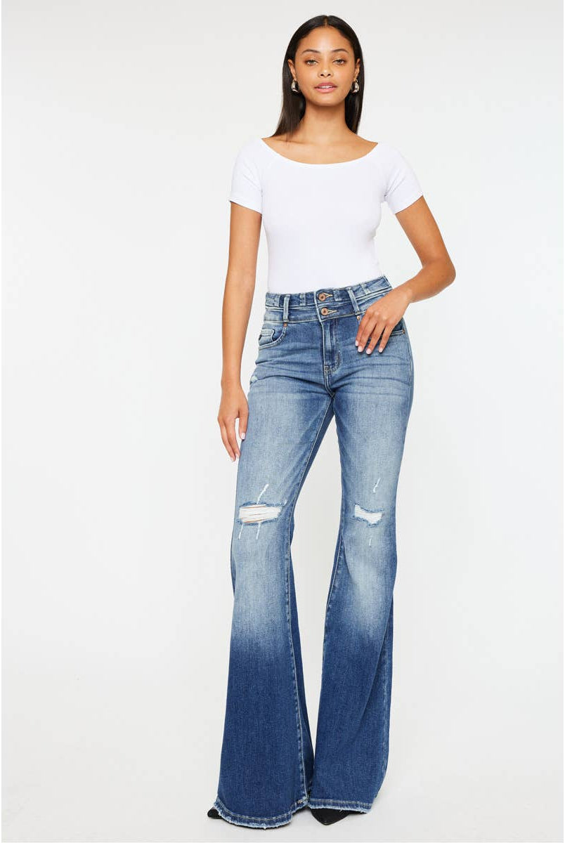 Kan Can High Rise Super Flare Jeans - Sizes 5, 7 and 9 available - Cowhide and Conchos