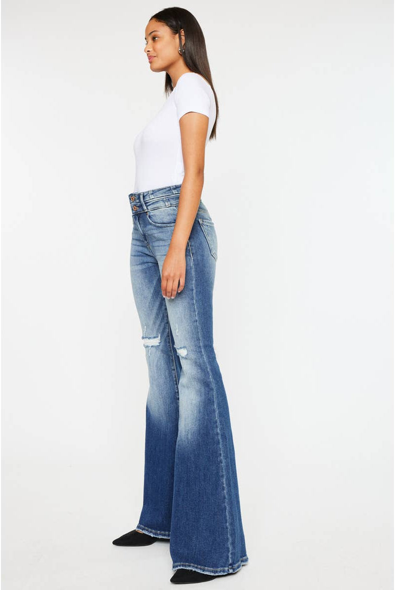 Kan Can High Rise Super Flare Jeans - Sizes 5, 7 and 9 available - Cowhide and Conchos
