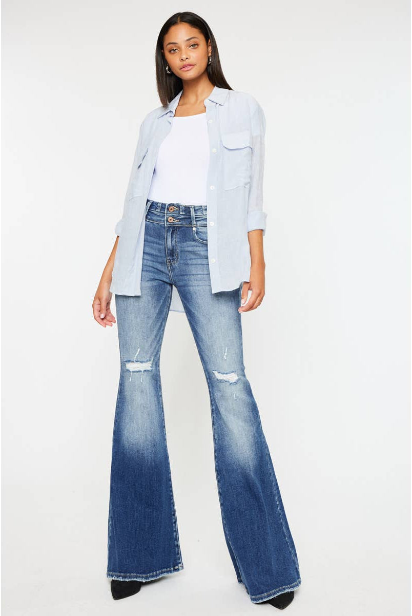 Kan Can High Rise Super Flare Jeans - Sizes 5, 7 and 9 available - Cowhide and Conchos