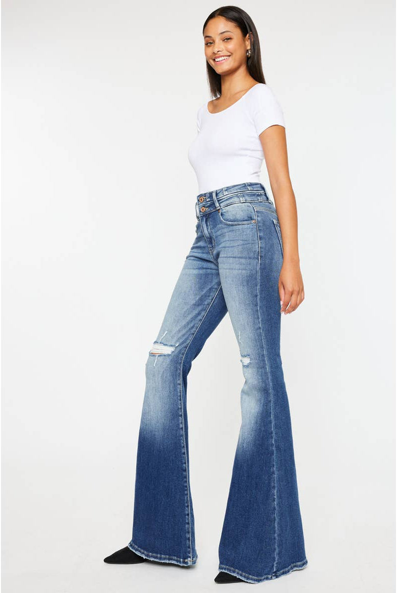 Kan Can High Rise Super Flare Jeans - Sizes 5, 7 and 9 available - Cowhide and Conchos