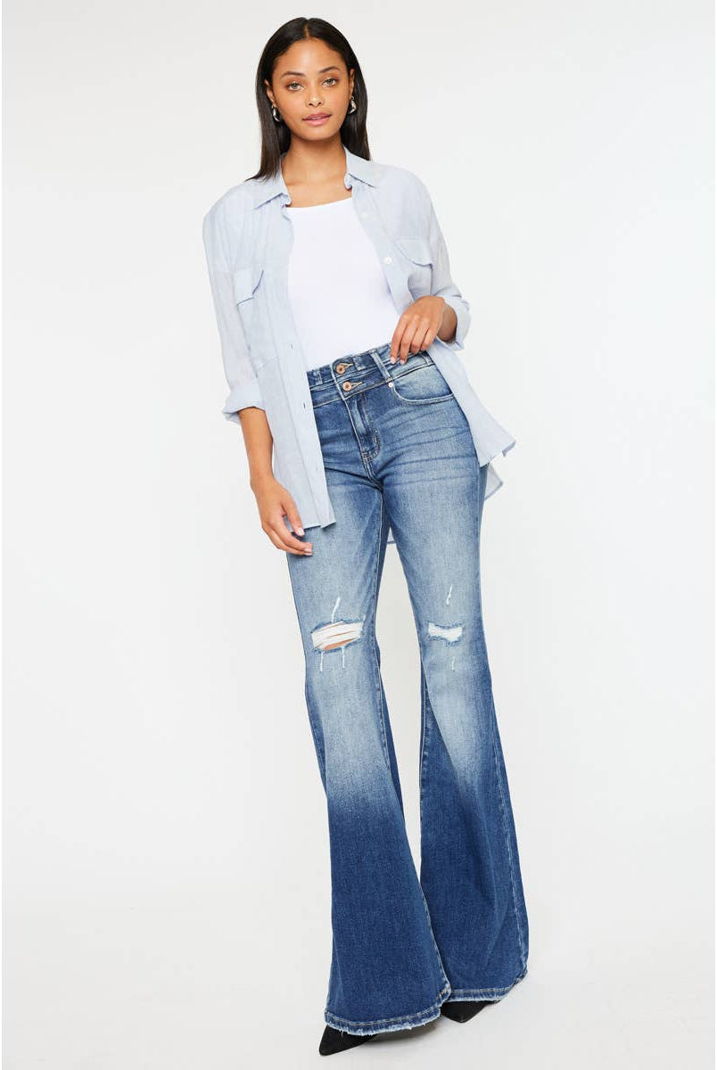 Kan Can High Rise Super Flare Jeans - Sizes 5, 7 and 9 available - Cowhide and Conchos