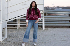 Kan Can Mid Rise Wide Flare Cuff Jeans - Cowhide and Conchos