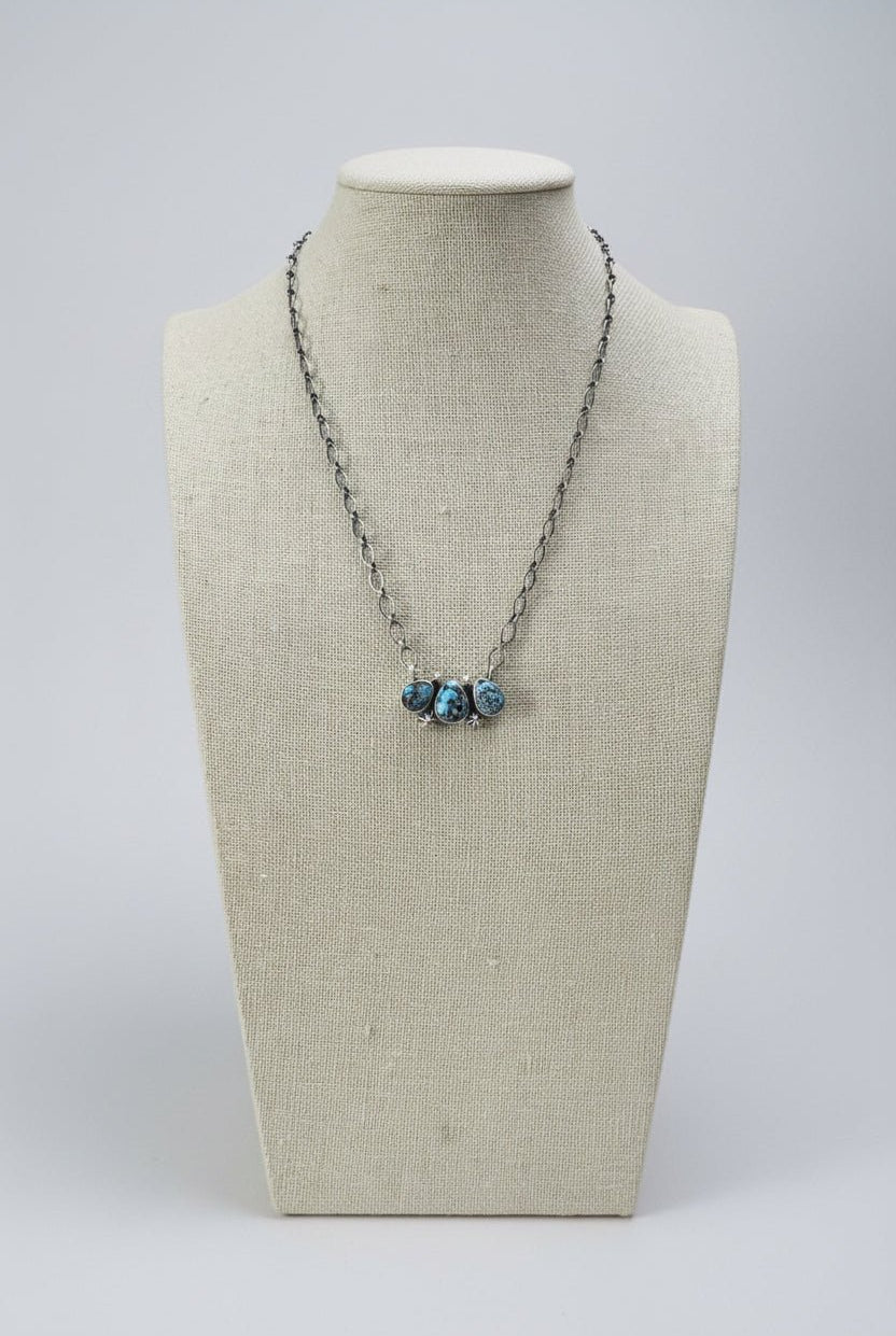 Kathleen Livingston Navajo Sterling Silver Necklace with Golden Hills Turquoise — 18" with 5/8" × 1 1/4" Pendant (Hallmarked, Heirloom) - Cowhide and Conchos