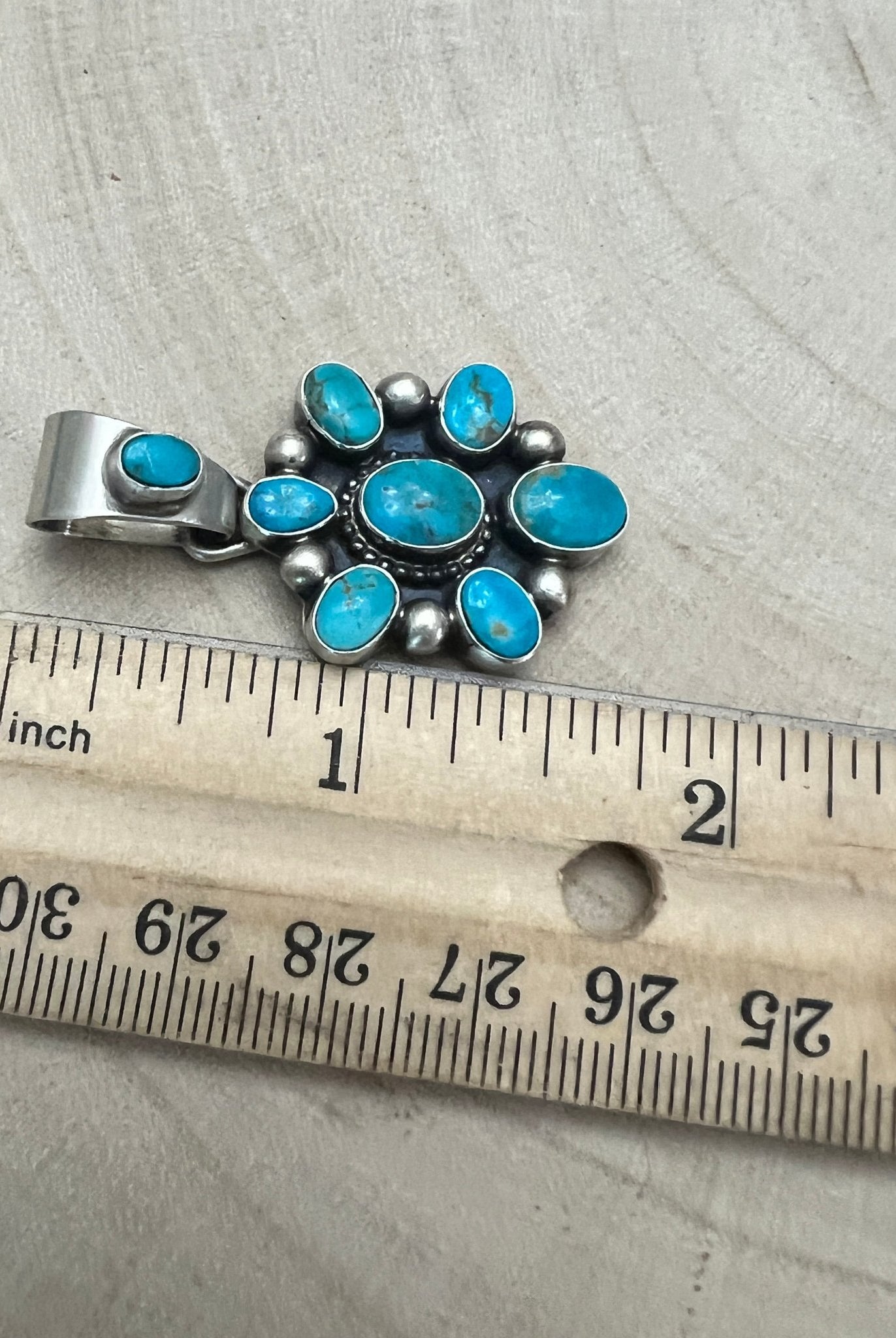 Kathleen Livingston Navajo Sterling Silver Pendant with Sonoran Gem Turquoise — 1 3/4" × 7/8" (Hallmark) - Cowhide and Conchos
