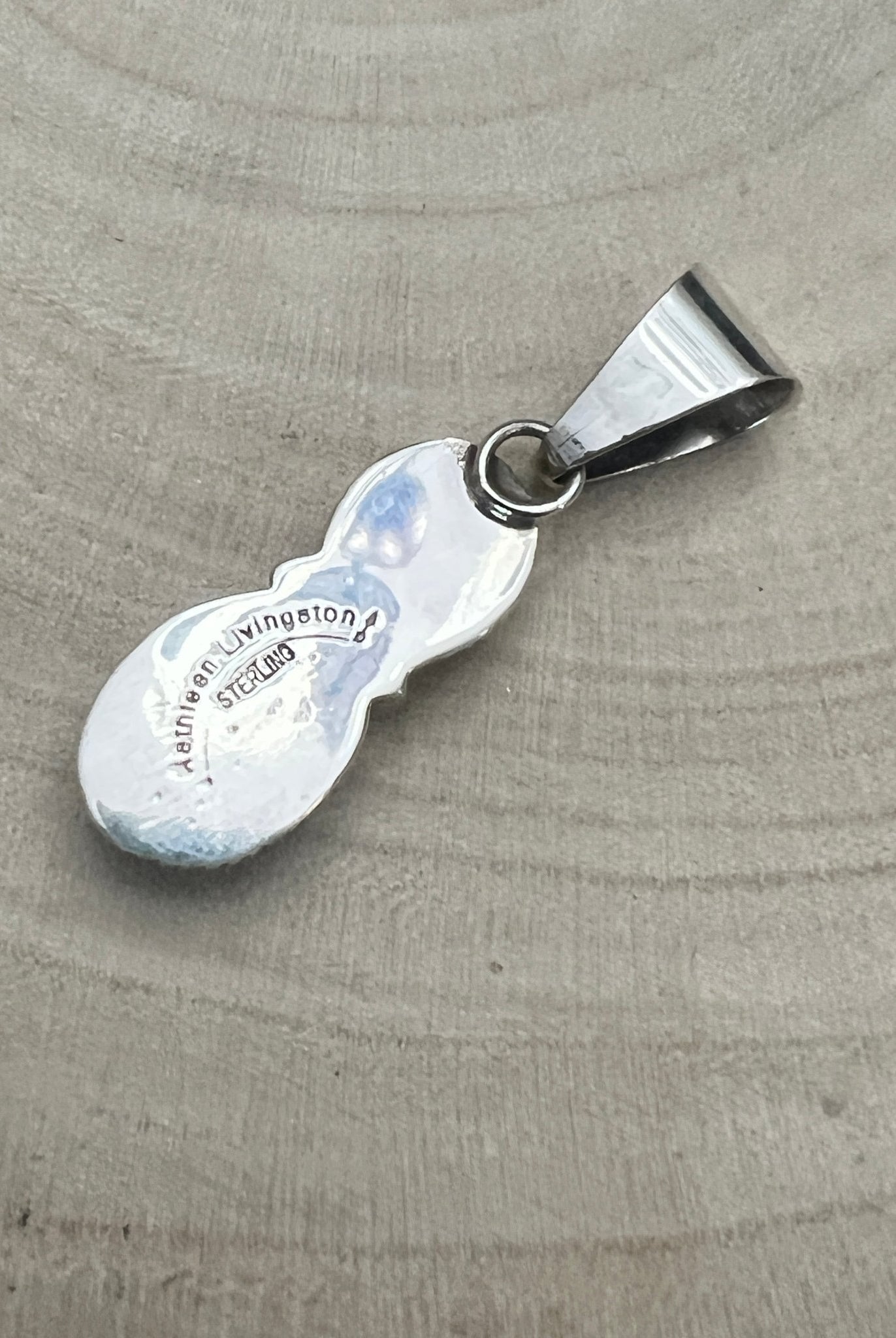 Kathleen Livingston Navajo Sterling Silver Pendant with Sonoran Gem Turquoise — 2" × 1/2" (Hallmarked) - Cowhide and Conchos