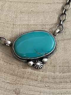 Kathleen Livingston Turquoise & Sterling Silver Necklace - Cowhide and Conchos