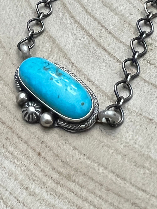 Kathleen Livingston Turquoise & Sterling Silver Necklace - Cowhide and Conchos