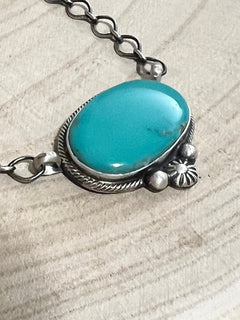 Kathleen Livingston Turquoise & Sterling Silver Necklace - Cowhide and Conchos