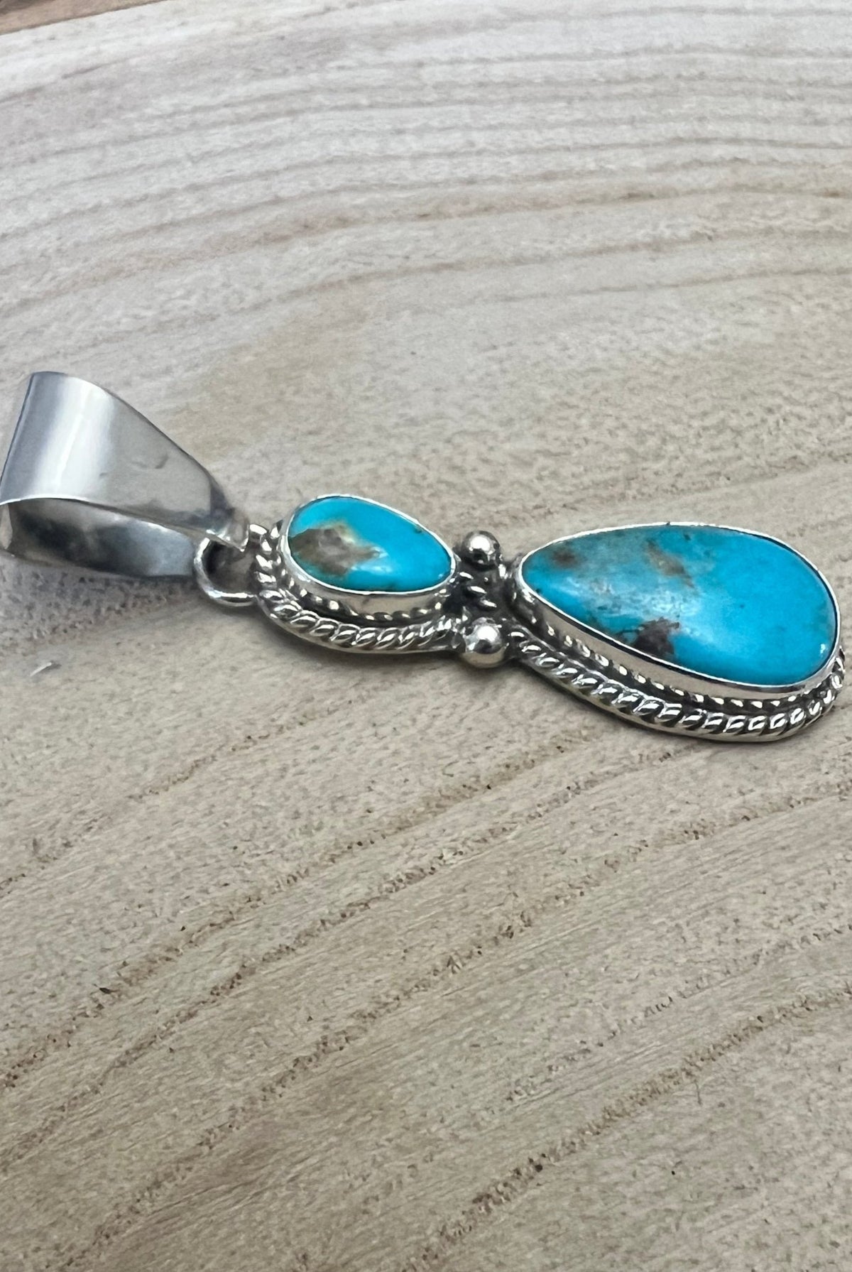 Kathleen Livingston Turquoise & Sterling Silver Pendant - Cowhide and Conchos