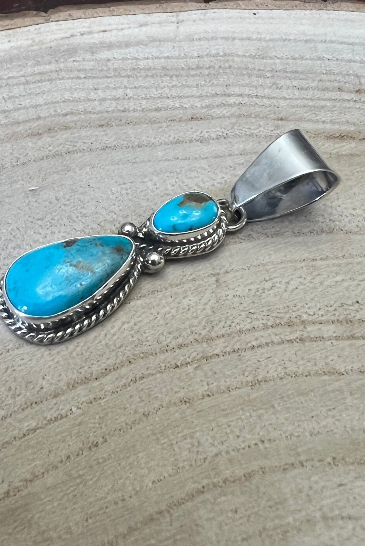 Kathleen Livingston Turquoise & Sterling Silver Pendant - Cowhide and Conchos