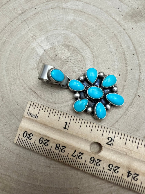 Kathleen Livingston Turquoise & Sterling Silver Pendant - Cowhide and Conchos