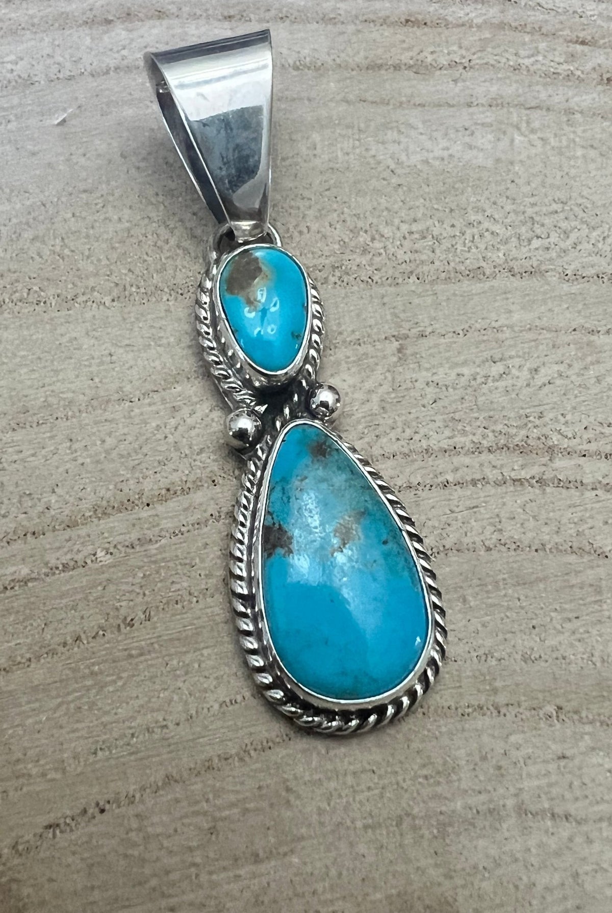 Kathleen Livingston Turquoise & Sterling Silver Pendant - Cowhide and Conchos