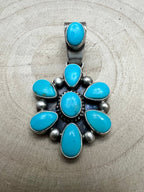 Kathleen Livingston Turquoise & Sterling Silver Pendant - Cowhide and Conchos