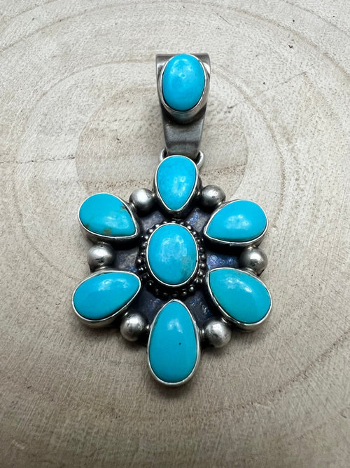 Kathleen Livingston Turquoise & Sterling Silver Pendant - Cowhide and Conchos