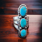 Kathleen Livingston Turquoise & Sterling Silver Ring Size 7 - Cowhide and Conchos