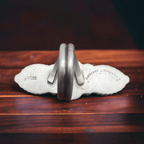 Kathleen Livingston Turquoise & Sterling Silver Ring - Size 7 + adjustable - Cowhide and Conchos