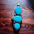 Kathleen Livingston Turquoise & Sterling Silver Ring - Size 7 + adjustable - Cowhide and Conchos