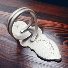 Kathleen Livingston Turquoise & Sterling Silver Ring - Size 7 + adjustable - Cowhide and Conchos