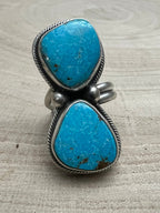 Kathleen Livingston Turquoise & Sterling Silver Ring - Size Adjustable Band - Cowhide and Conchos