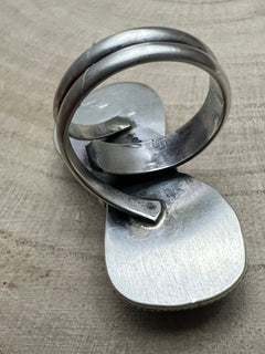 Kathleen Livingston Turquoise & Sterling Silver Ring - Size Adjustable Band - Cowhide and Conchos