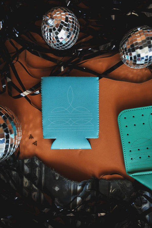 Kingman Boot Stitch Can Cooler/Koozie - Cowhide and Conchos