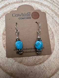 Kingman Turquoise Nugget and Sterling Silver Dangle Earring - 3/4 inch drop - Cowhide and Conchos