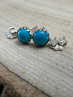 Kingman Turquoise Post Earrings - 4mm rounds - Cowhide and Conchos