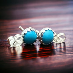 Kingman Turquoise Post Earrings - 4mm rounds - Cowhide and Conchos