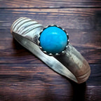 Kingman Turquoise Stacker Ring - Cowhide and Conchos