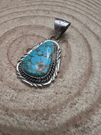 Kings Manassa Turquoise Pendant by Mike Thomas - Cowhide and Conchos