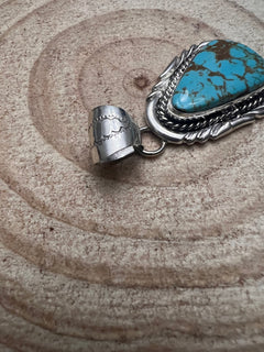 Kings Manassa Turquoise Pendant by Mike Thomas - Cowhide and Conchos