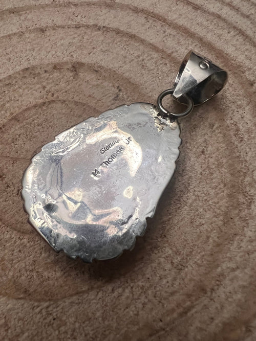 Kings Manassa Turquoise Pendant by Mike Thomas - Cowhide and Conchos