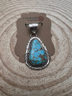 Kings Manassa Turquoise Pendant by Mike Thomas - Cowhide and Conchos