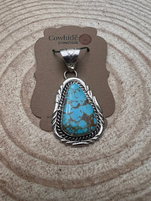 Kings Manassa Turquoise Pendant by Mike Thomas - Cowhide and Conchos