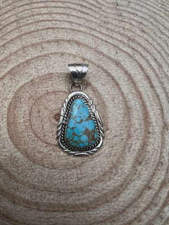 Kings Manassa Turquoise Pendant by Mike Thomas - Cowhide and Conchos