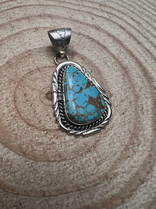 Kings Manassa Turquoise Pendant by Mike Thomas - Cowhide and Conchos