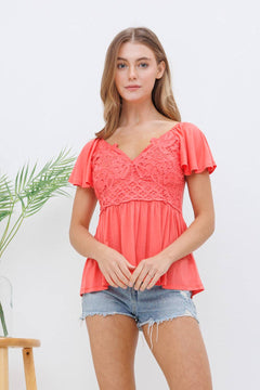 Lace Bodice Soft Knit Top - Cowhide and Conchos