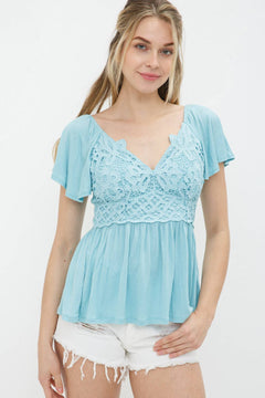 Lace Bodice Soft Knit Top - Cowhide and Conchos