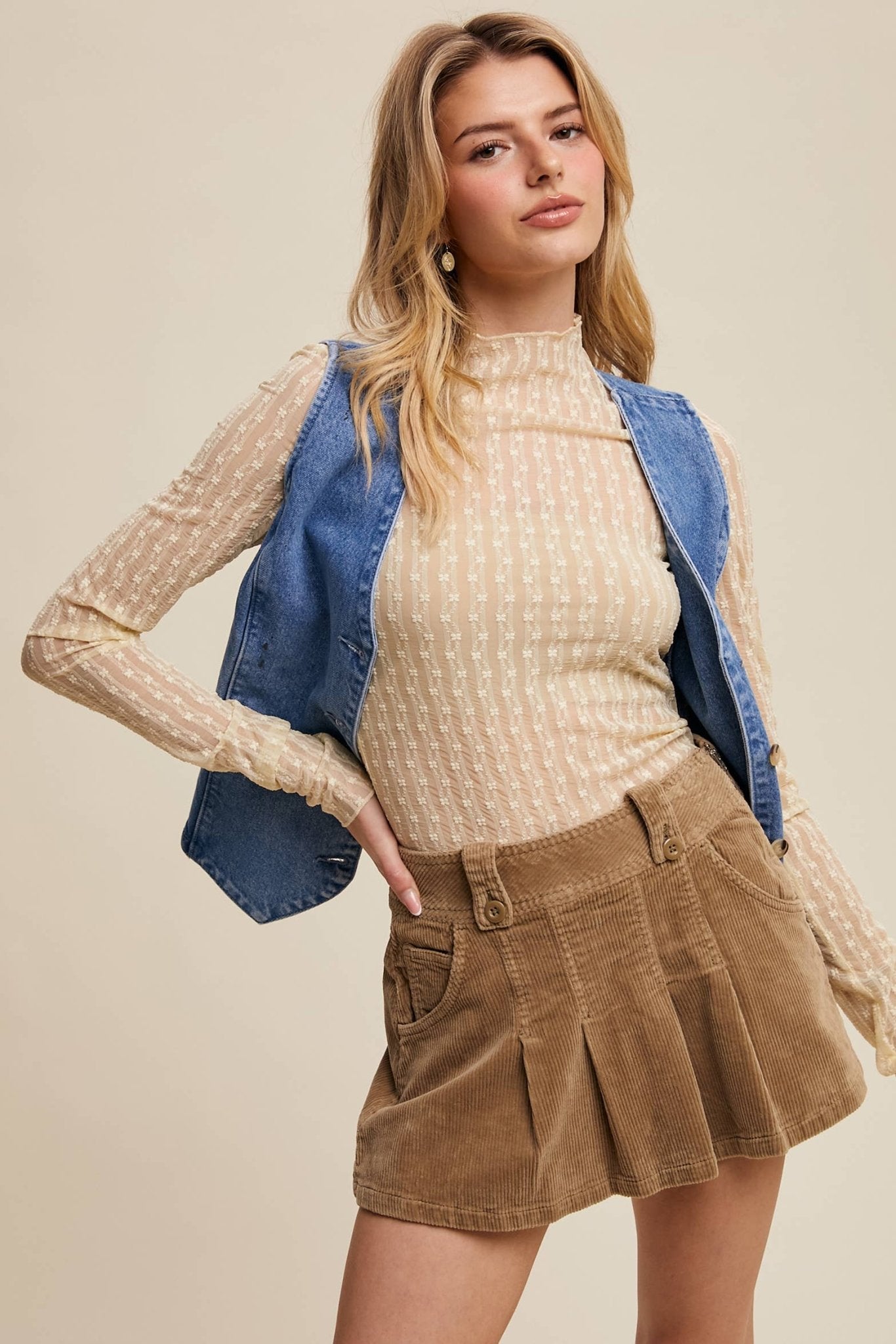 Lace Long - Sleeve Top - Cowhide and Conchos