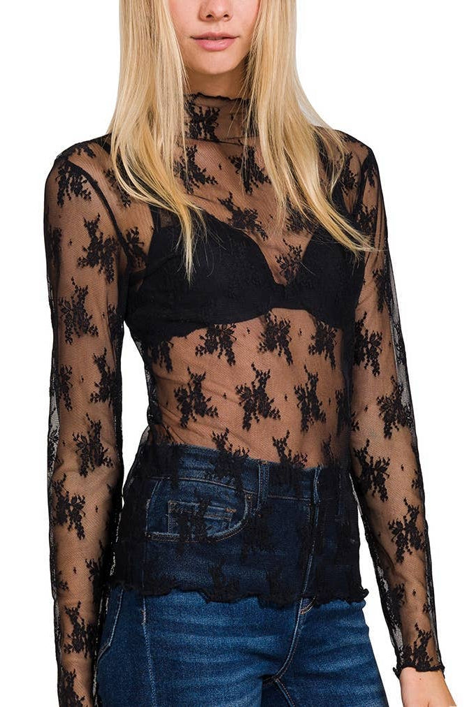 Lace See - through Layering Top - 4 color choices - Cowhide and Conchos