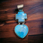 Large Bleeding Heart Turquoise Stone Pendant - Cowhide and Conchos