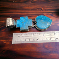 Large Bleeding Heart Turquoise Stone Pendant - Cowhide and Conchos